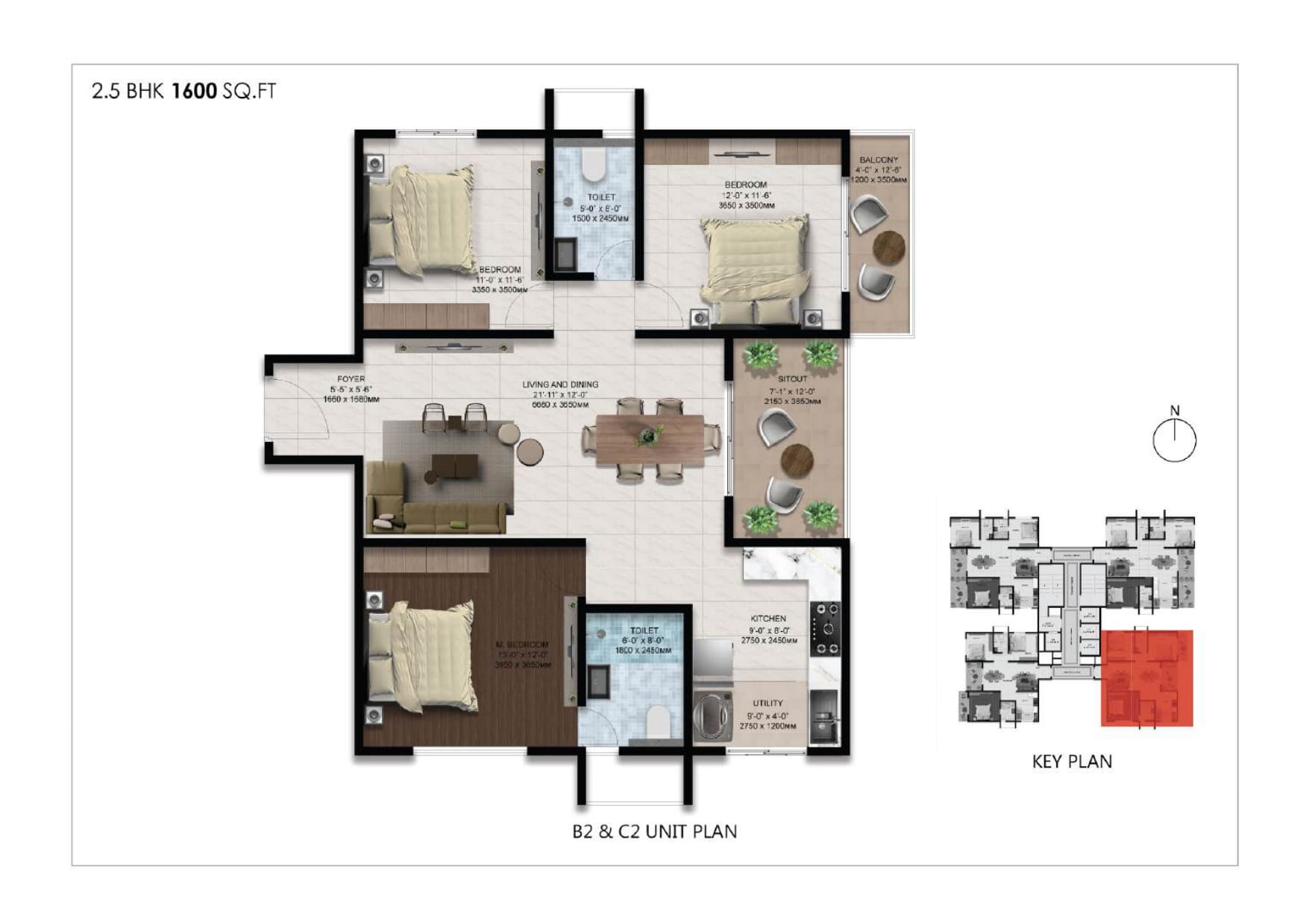 3 BHK Floor Plan